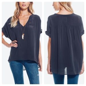 Chaser - Silk Shirred Tie Front Hi Lo Dolman M | NWT - Navy Blue
